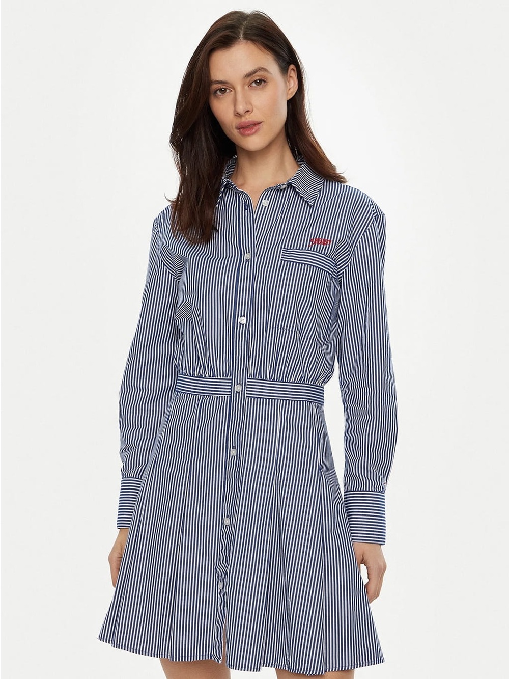 Tommy Hilfiger Navy & White Striped Shirt Dress with Red Logo
